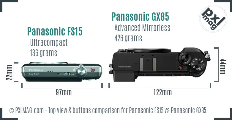 Panasonic FS15 vs Panasonic GX85 top view buttons comparison
