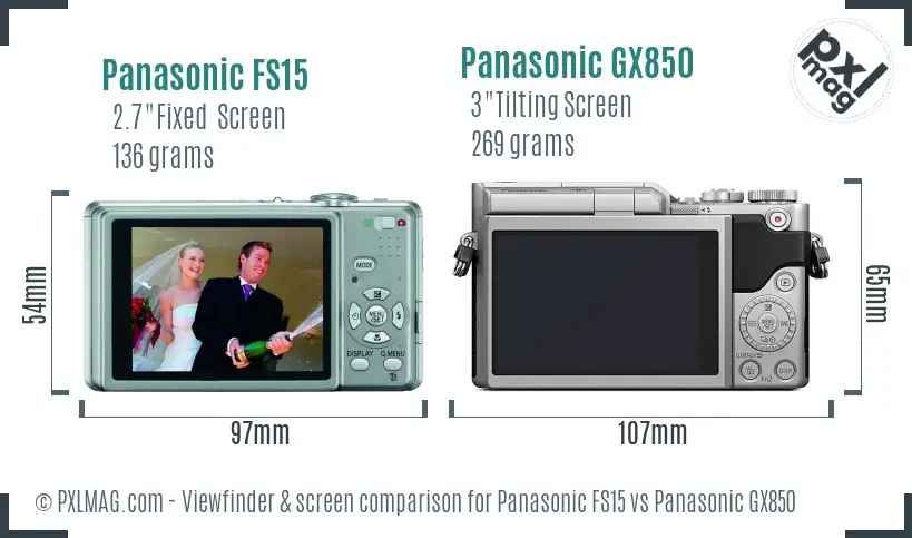Panasonic FS15 vs Panasonic GX850 Screen and Viewfinder comparison