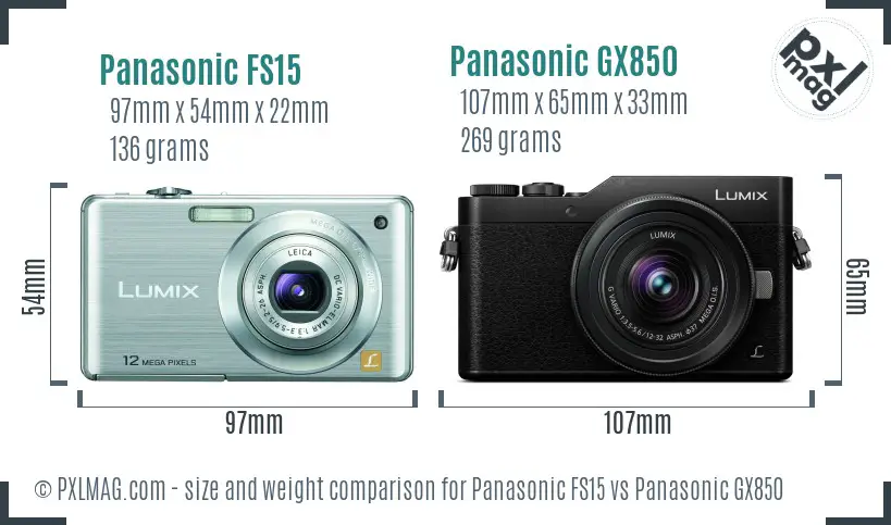Panasonic FS15 vs Panasonic GX850 size comparison
