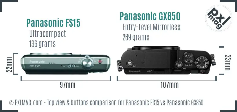 Panasonic FS15 vs Panasonic GX850 top view buttons comparison