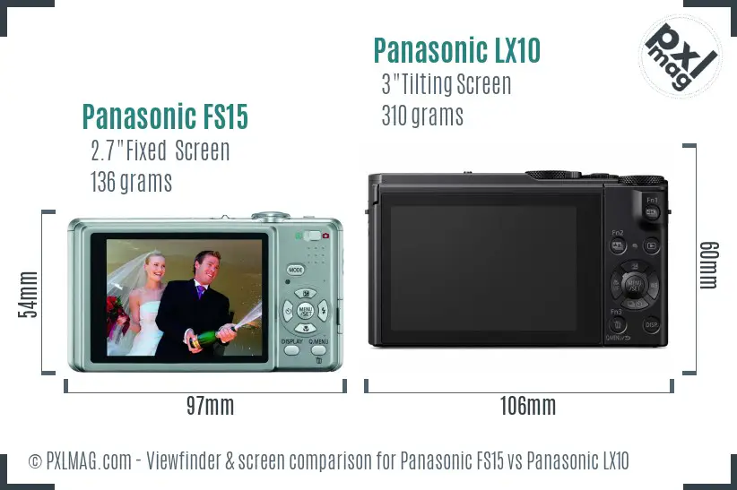 Panasonic FS15 vs Panasonic LX10 Screen and Viewfinder comparison