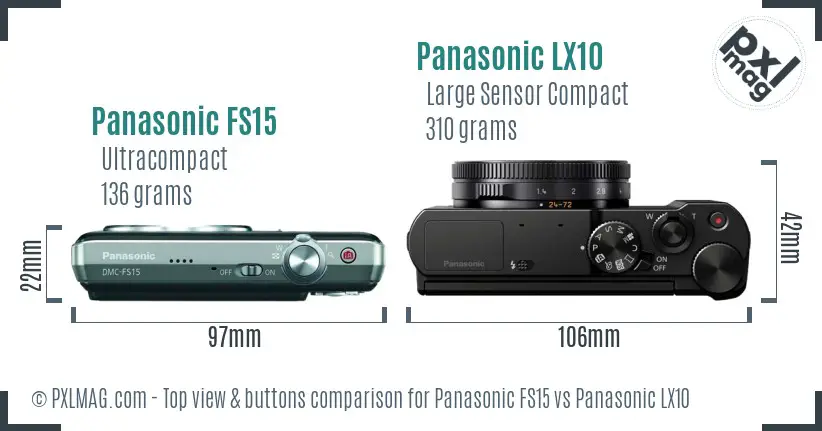 Panasonic FS15 vs Panasonic LX10 top view buttons comparison