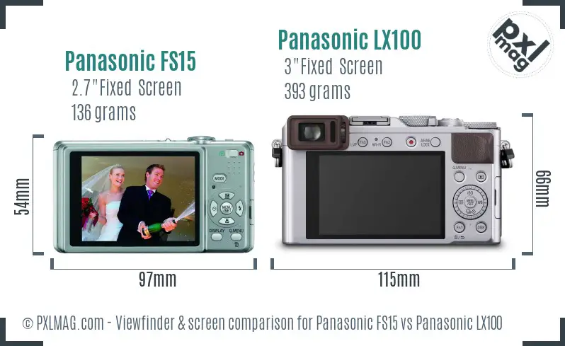 Panasonic FS15 vs Panasonic LX100 Screen and Viewfinder comparison