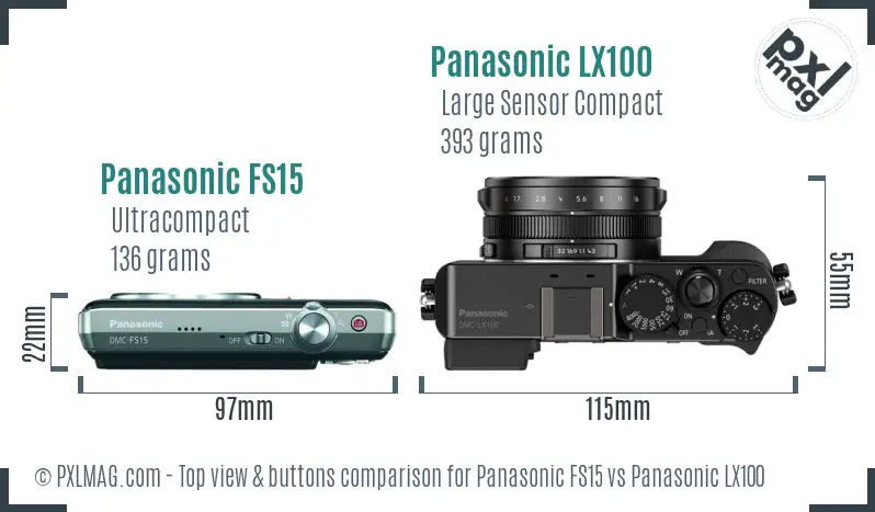 Panasonic FS15 vs Panasonic LX100 top view buttons comparison