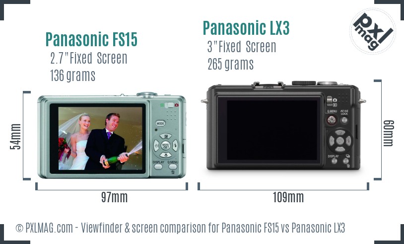 Panasonic FS15 vs Panasonic LX3 Screen and Viewfinder comparison