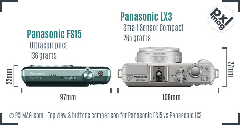 Panasonic FS15 vs Panasonic LX3 top view buttons comparison