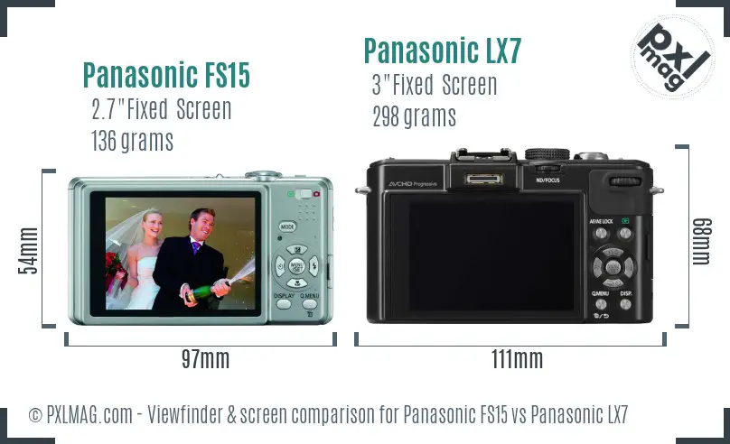 Panasonic FS15 vs Panasonic LX7 Screen and Viewfinder comparison