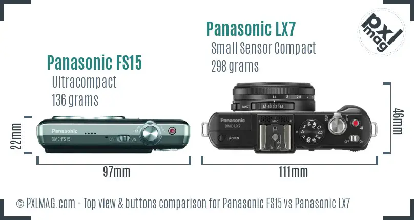 Panasonic FS15 vs Panasonic LX7 top view buttons comparison