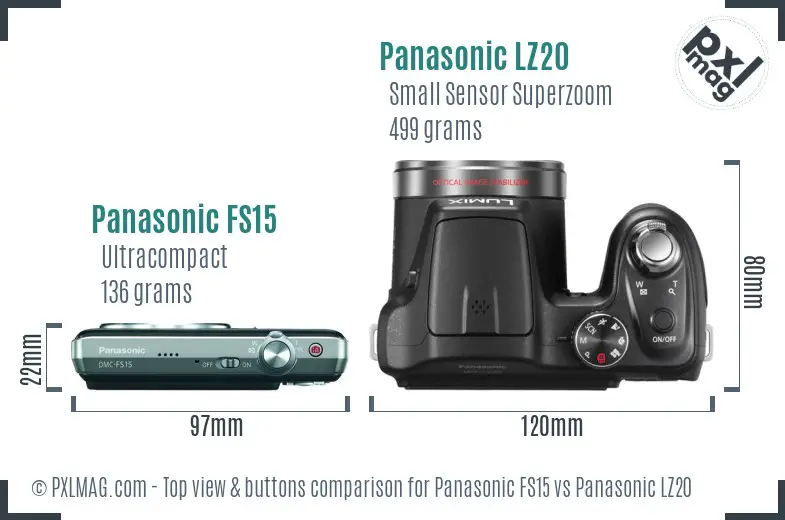 Panasonic FS15 vs Panasonic LZ20 top view buttons comparison Panasonic FS15 vs Panasonic LZ20 top view buttons comparison