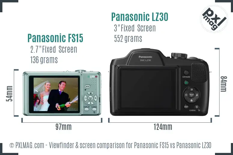 Panasonic FS15 vs Panasonic LZ30 Screen and Viewfinder comparison