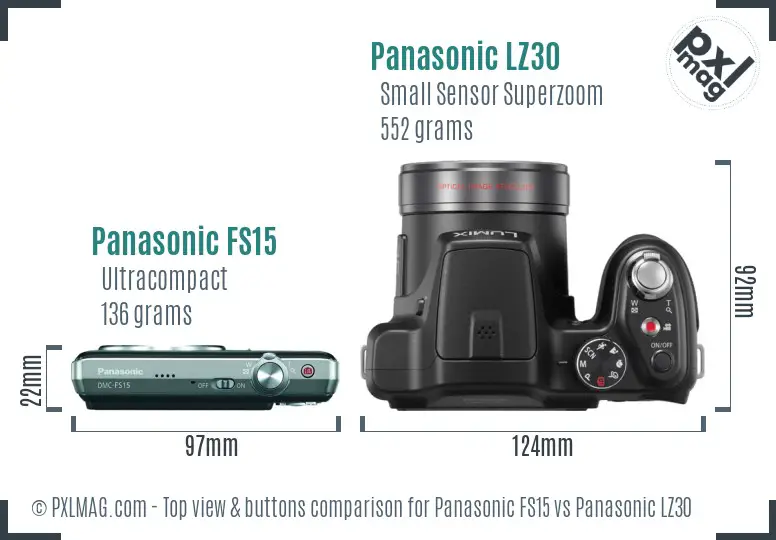 Panasonic FS15 vs Panasonic LZ30 top view buttons comparison