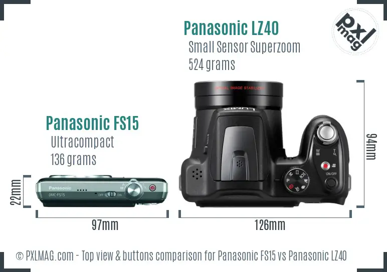 Panasonic FS15 vs Panasonic LZ40 top view buttons comparison