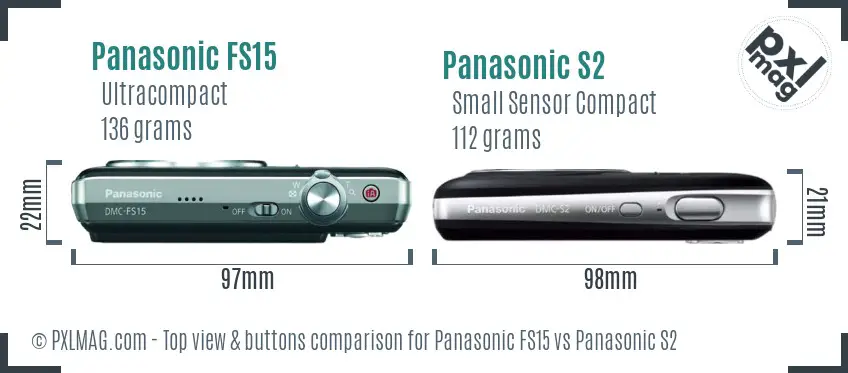 Panasonic FS15 vs Panasonic S2 top view buttons comparison Panasonic FS15 vs Panasonic S2 top view buttons comparison