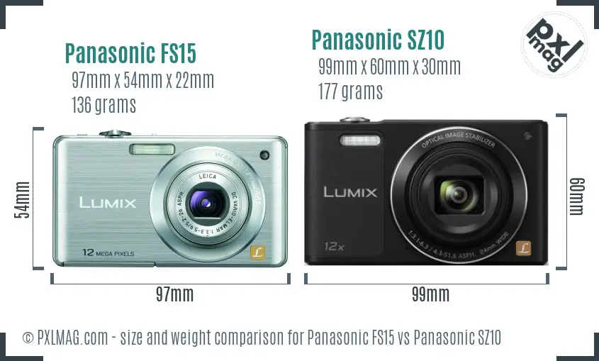 Panasonic FS15 vs Panasonic SZ10 size comparison Panasonic FS15 vs Panasonic SZ10 size comparison