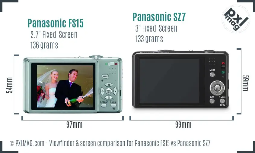 Panasonic FS15 vs Panasonic SZ7 Screen and Viewfinder comparison