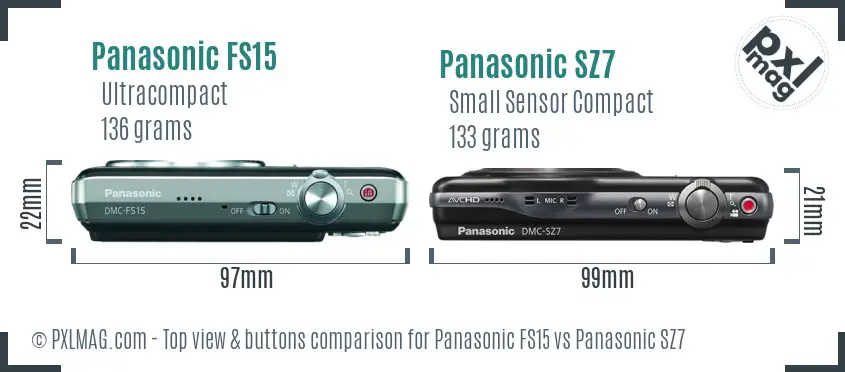 Panasonic FS15 vs Panasonic SZ7 top view buttons comparison