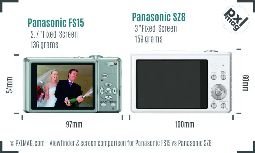 Panasonic FS15 vs Panasonic SZ8 Screen and Viewfinder comparison