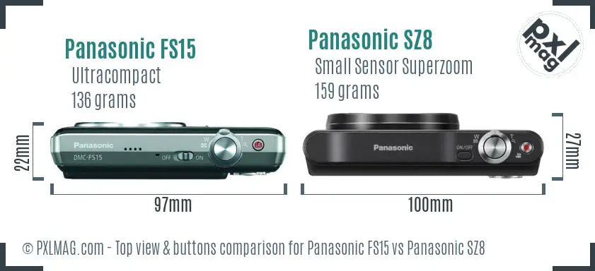 Panasonic FS15 vs Panasonic SZ8 top view buttons comparison