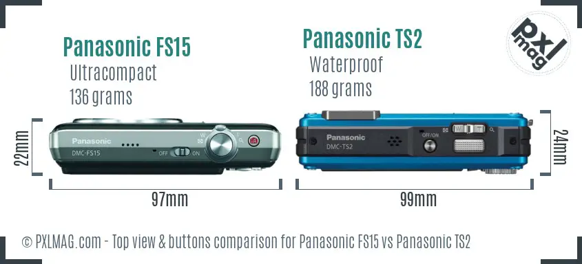 Panasonic FS15 vs Panasonic TS2 top view buttons comparison