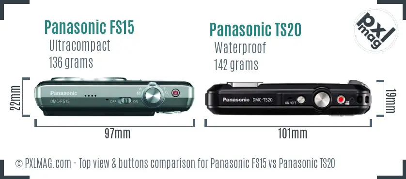 Panasonic FS15 vs Panasonic TS20 top view buttons comparison