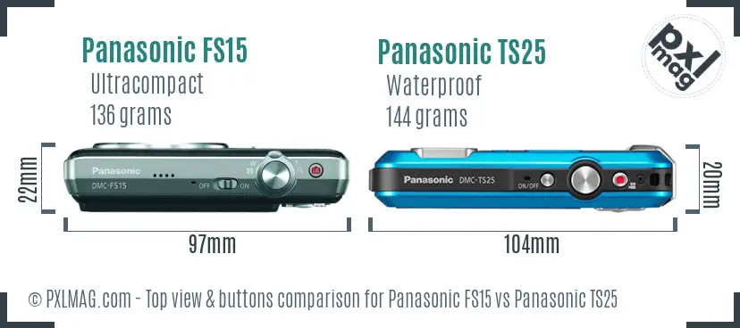 Panasonic FS15 vs Panasonic TS25 top view buttons comparison