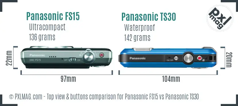 Panasonic FS15 vs Panasonic TS30 top view buttons comparison Panasonic FS15 vs Panasonic TS30 top view buttons comparison