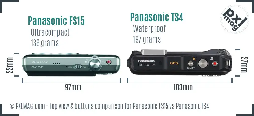 Panasonic FS15 vs Panasonic TS4 top view buttons comparison
