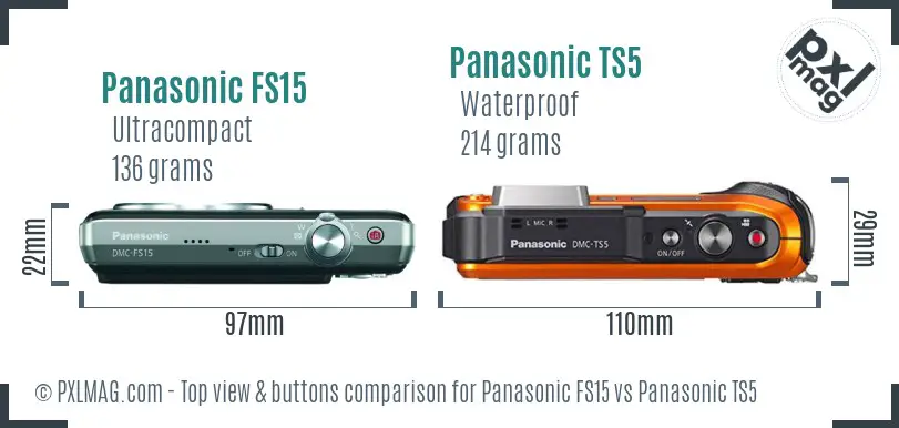 Panasonic FS15 vs Panasonic TS5 top view buttons comparison