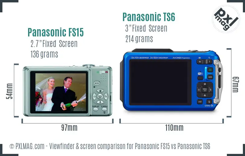 Panasonic FS15 vs Panasonic TS6 Screen and Viewfinder comparison