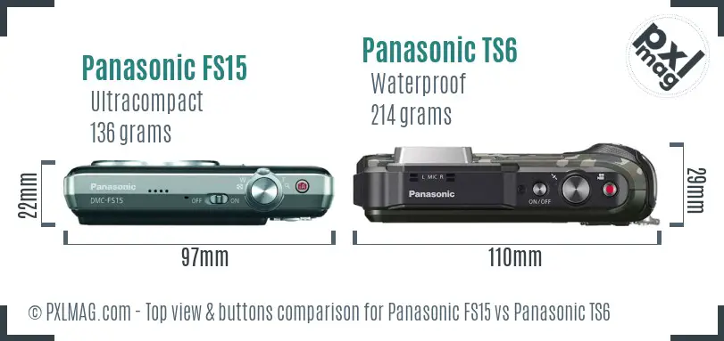Panasonic FS15 vs Panasonic TS6 top view buttons comparison