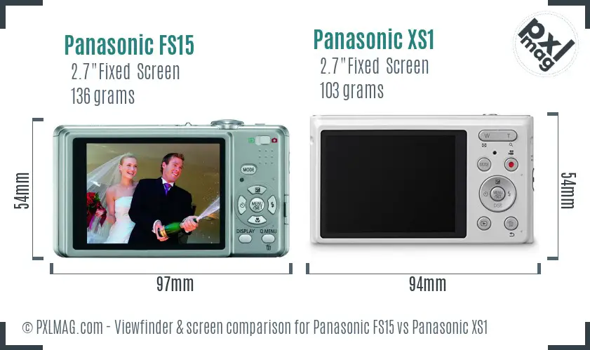 Panasonic FS15 vs Panasonic XS1 Screen and Viewfinder comparison