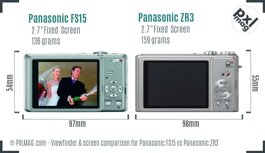 Panasonic FS15 vs Panasonic ZR3 Screen and Viewfinder comparison