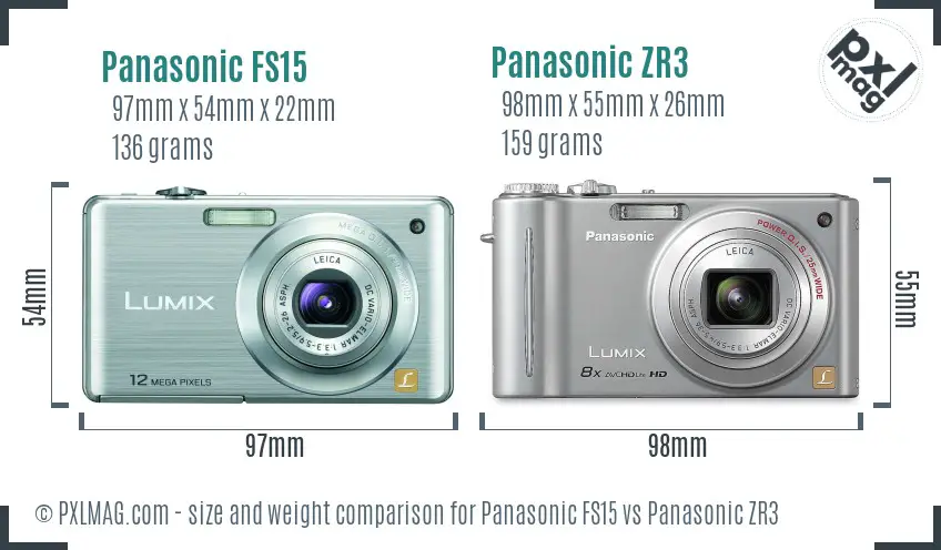 Panasonic FS15 vs Panasonic ZR3 size comparison