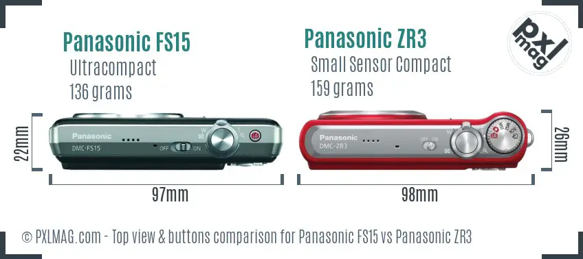 Panasonic FS15 vs Panasonic ZR3 top view buttons comparison