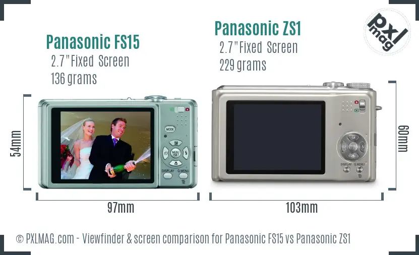 Panasonic FS15 vs Panasonic ZS1 Screen and Viewfinder comparison