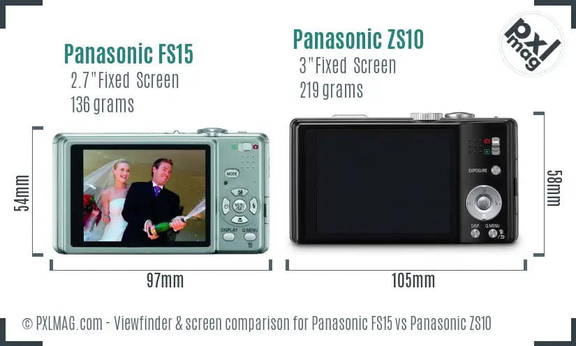 Panasonic FS15 vs Panasonic ZS10 Screen and Viewfinder comparison