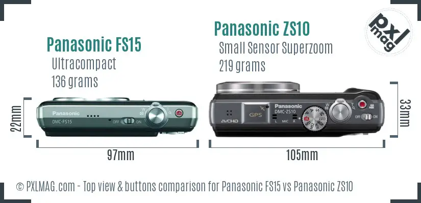 Panasonic FS15 vs Panasonic ZS10 top view buttons comparison