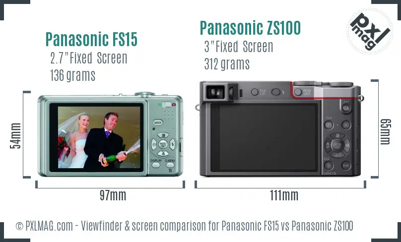 Panasonic FS15 vs Panasonic ZS100 Screen and Viewfinder comparison