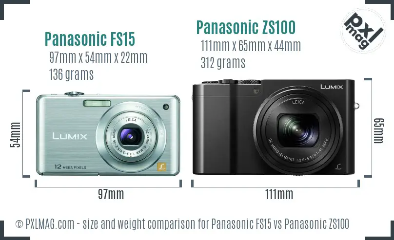 Panasonic FS15 vs Panasonic ZS100 size comparison
