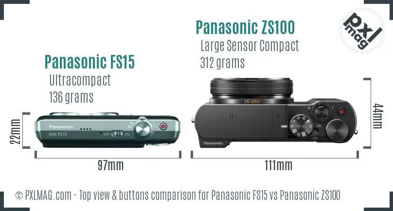 Panasonic FS15 vs Panasonic ZS100 top view buttons comparison