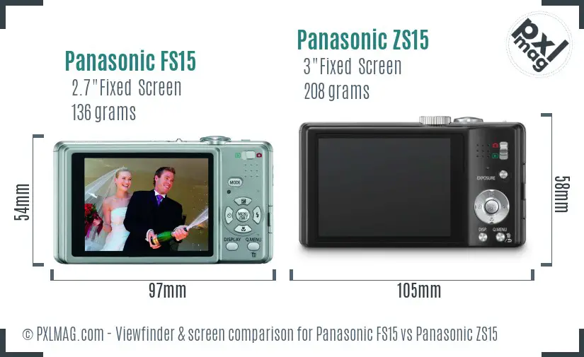 Panasonic FS15 vs Panasonic ZS15 Screen and Viewfinder comparison