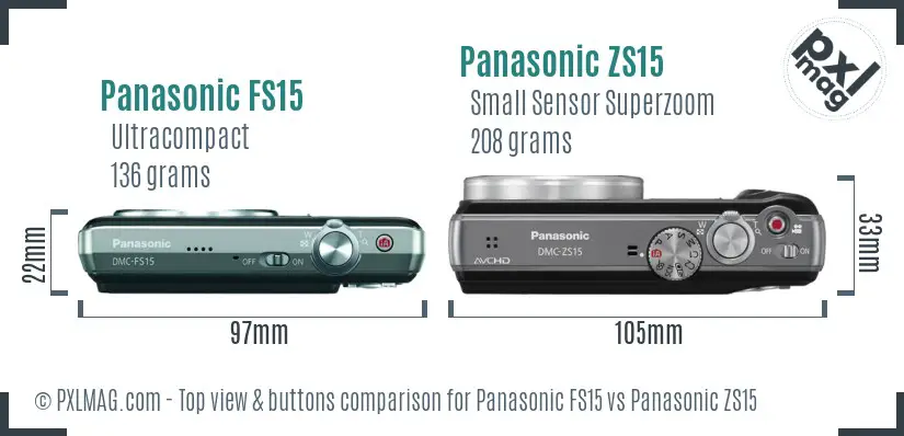Panasonic FS15 vs Panasonic ZS15 top view buttons comparison