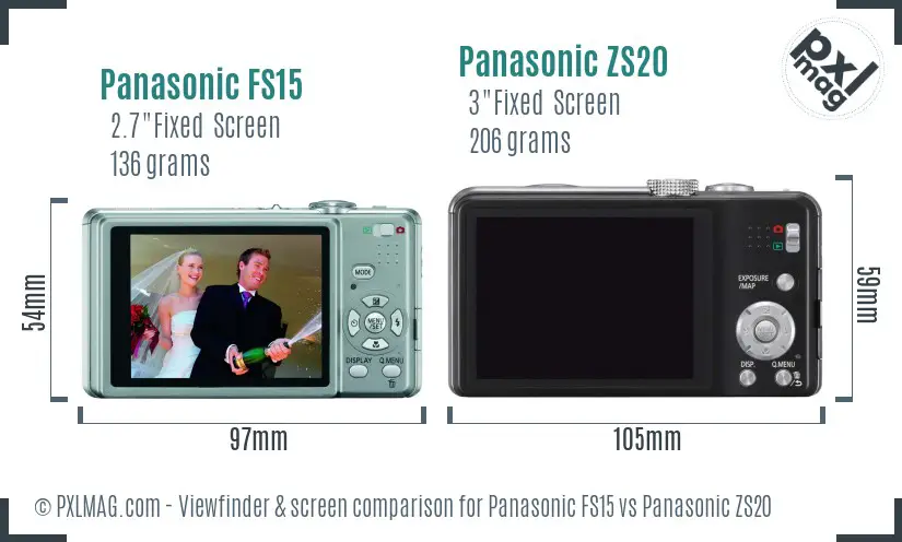 Panasonic FS15 vs Panasonic ZS20 Screen and Viewfinder comparison