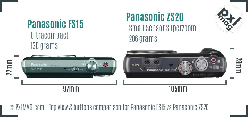 Panasonic FS15 vs Panasonic ZS20 top view buttons comparison