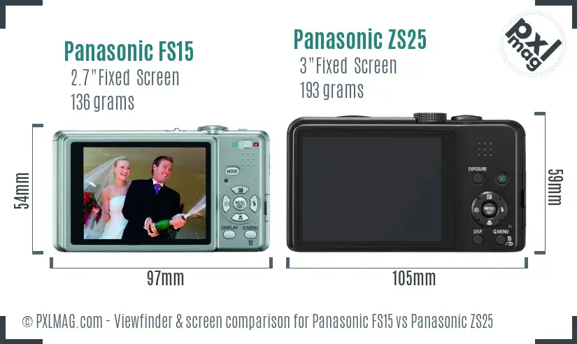 Panasonic FS15 vs Panasonic ZS25 Screen and Viewfinder comparison