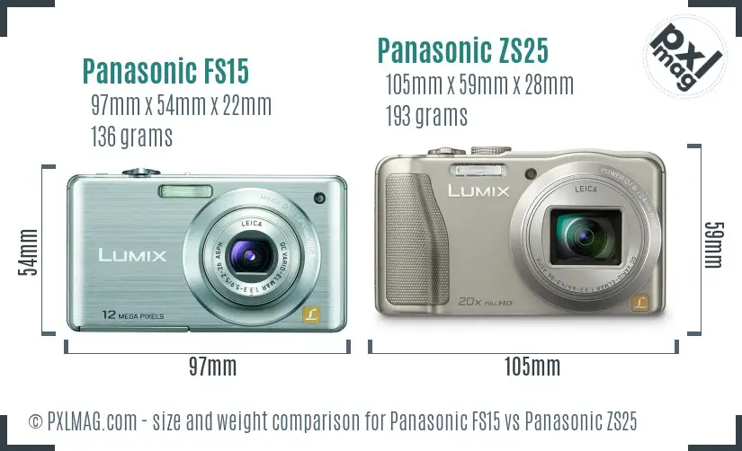 Panasonic FS15 vs Panasonic ZS25 size comparison
