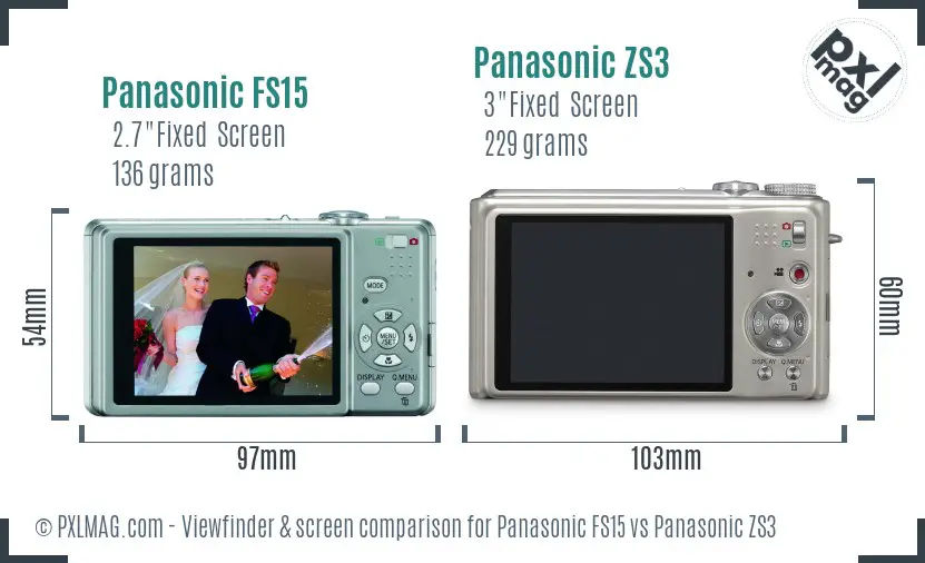 Panasonic FS15 vs Panasonic ZS3 Screen and Viewfinder comparison