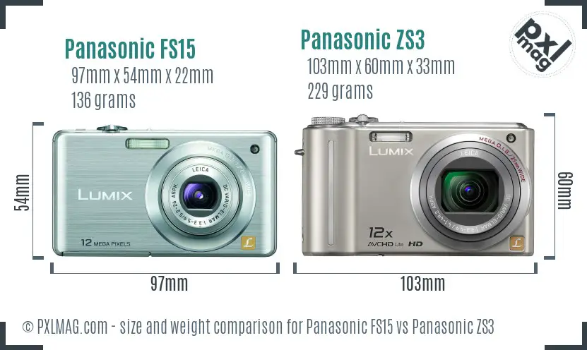 Panasonic FS15 vs Panasonic ZS3 size comparison