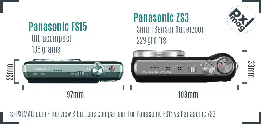 Panasonic FS15 vs Panasonic ZS3 top view buttons comparison