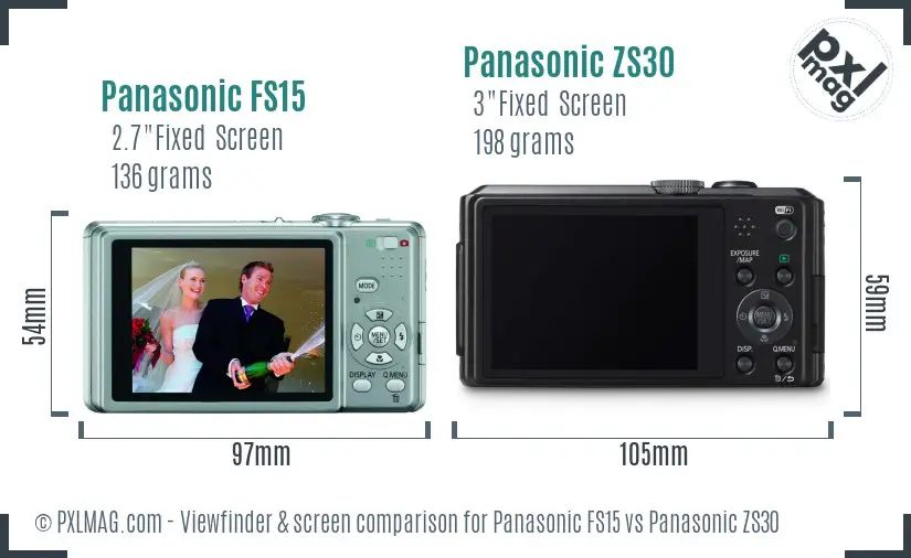 Panasonic FS15 vs Panasonic ZS30 Screen and Viewfinder comparison